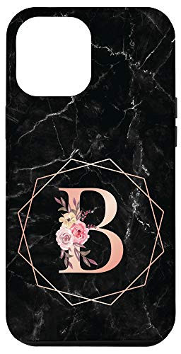 iPhone 12 Pro Max Initial Letter B Monogram Rose Pink Flower Personalized Gift Case