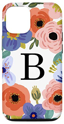 iPhone 12-12 Pro Modern Letter B Florals in Pink Coral Blue  and  White AAN001b Case