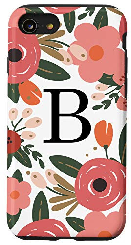 iPhone SE -2020- - 7 - 8 Letter B Cute Modern Florals in Pink Coral Red White AAN002b Case