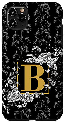 iPhone 11 Pro Max Letter B Initial Monogram Illustrated Floral Pattern Phone Case