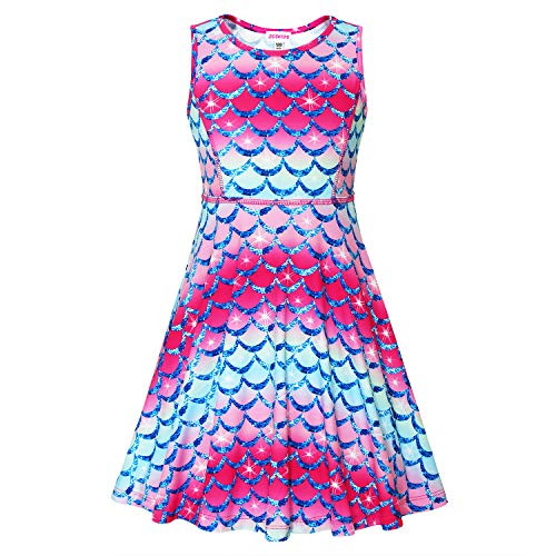 JESKIDS Little Girls Unicorn Dress Sleeveless Casual Twirl Dresses Print Sundress Mermaid Shiny Sparkly 6-7 Years JESKIDS Little Girls Unicorn Dress Sleeveless Casual Twirl Dresses Print Sundress Mermaid Shiny Sparkly 6-7 Years