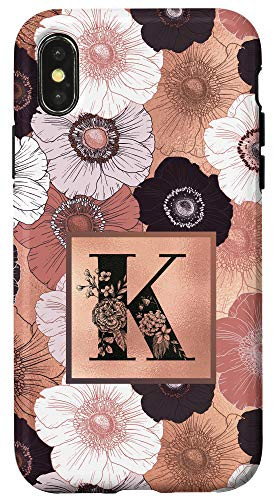 iPhone X-XS Initial K Monogram Illustrated Art Poppy Pattern Phone Case