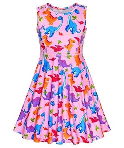 JESKIDS Little Girls Dinosaur Dress Sleeveless Casual Twirl Dresses Print Sundress Pink 6-7 Years JESKIDS Little Girls Dinosaur Dress Sleeveless Casual Twirl Dresses Print Sundress Pink 6-7 Years