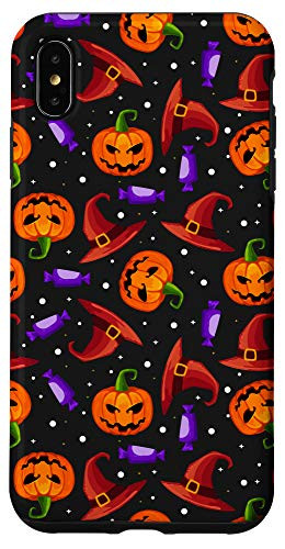 iPhone XS Max Halloween Pattern Jack O'Lantern Pumpkin Witch Hat  and  Candy Case