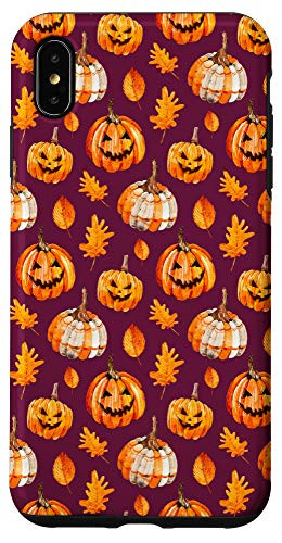 iPhone XS Max Halloween Pattern Jack O'Lantern Pumpkin Fall Leaves Autumn Case