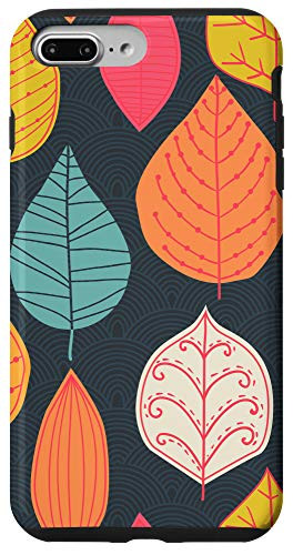 iPhone 7 Plus-8 Plus Floral Autumn Leaves Coral Yellow  and  Teal Leaf Pattern AEN023 Case