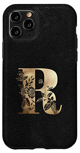 iPhone 11 Pro Initial R Monogram Vintage Floral Stencil Phone Case