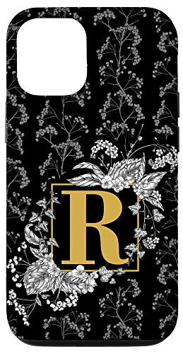iPhone 12-12 Pro Letter R Initial Monogram Illustrated Floral Pattern Phone Case