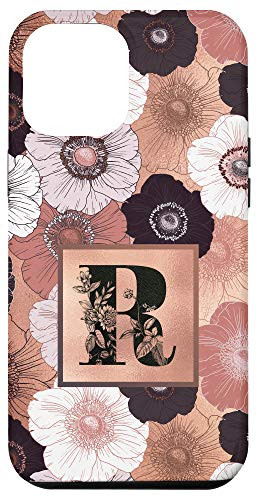 iPhone 12 Pro Max Initial R Monogram Illustrated Art Poppy Pattern Phone Case