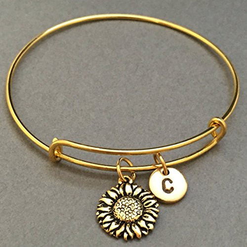 Sunflower bangle sunflower charm bracelet expandable bangle charm bangle personalized bracelet initial monogram Sunflower bangle sunflower charm bracelet expandable bangle charm bangle personalized bracelet initial monogram