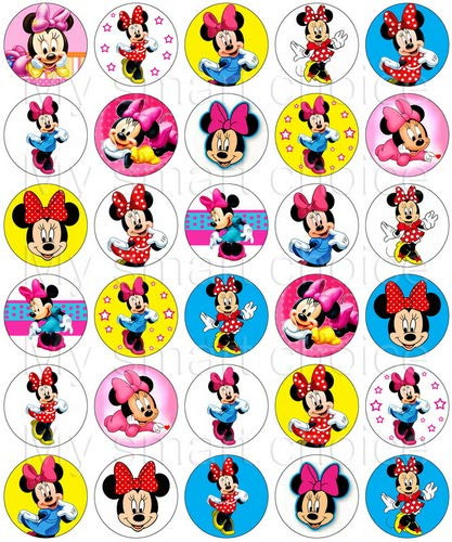 30 x Edible Cupcake Toppers  Disneys Minnie Mouse Party Collection of Edible Cake Decorations | Uncut Edible Prints on Wafer Sheet