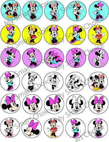 30 x Edible Cupcake Toppers  Minnie Mouse Themed Collection of Edible Cake Decorations | Uncut Edible Prints on Wafer Sheet