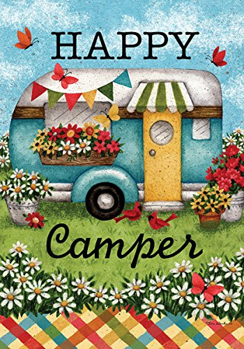 Happy Camper - Standard Size, Decorative Double Sided, Licensed and Copyrighted Flag - Printed IN USA by Custom Decor Inc. 28 Inch X 40 Inch approx.