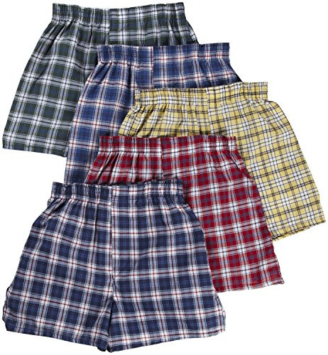 Fruit of the Loom Boys' Woven Boxer Exposed and Covered Waistband -Pack of 5- -Fashion-Exposed Waistband Tartan Plaids Small -Sizes 6-8--
