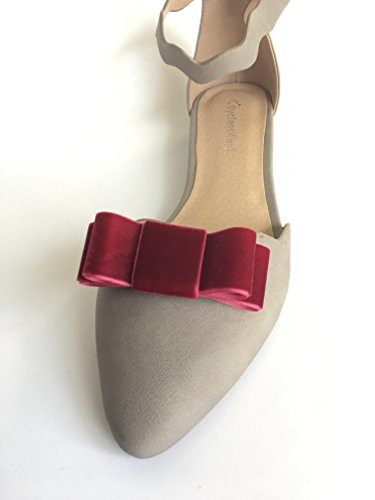 Detachable Burgundy Velvet Bow Shoe Clips Front Set of 2