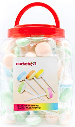 Cartwheel Confections- 100 Double Lollies Individually Wrapped Bulk Candy Sweet Tart Lollipops Pastel-Colored Double Lollies Lollipops Cheerleader Lollies Bulk Suckers and Lollipops Jar 100 Count