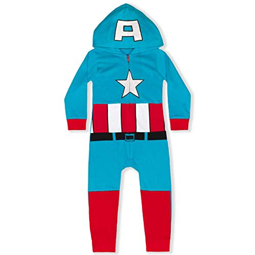 Marvel Boy's Captain America Zip Up Hooded Coverall 100 percent Cotton Blue Size 18M