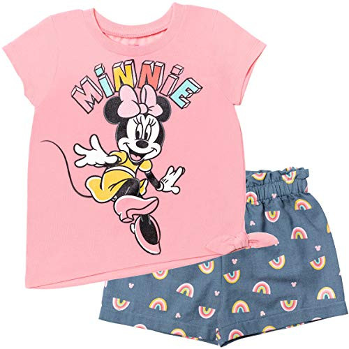 Disney Minnie Mouse Baby Girls Tie Knot T-Shirt Shorts Set Pink-Blue 18 Months