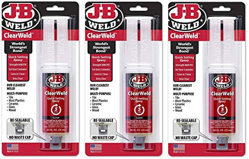 J-B Weld 50112 ClearWeld Quick-Setting Epoxy Syringe - Clear - 25 ml -3 Count-