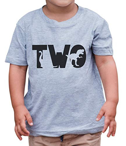 7 ate 9 Apparel Kid's Two 2 Second 2nd Dinosaur Birthday Grey T-Shirt 2T