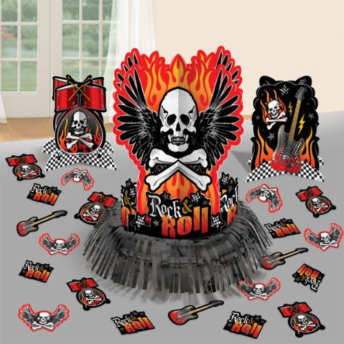 Amscan Rock On Heavy Metal Themed Skulls & Crossbone Table Decoration (23 Piece), Multi Color, 13.7 x 11.5