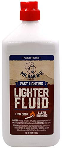 Mr. Bar-B-Q Fast Lighting Lighter Fluid  Low-Odor  Clean Burning  Petroleum Free Charcoal Lighter Fluid  Perfect for Starting Charcoal and Wood Fires  Safety Cap  1 Quart Bottle