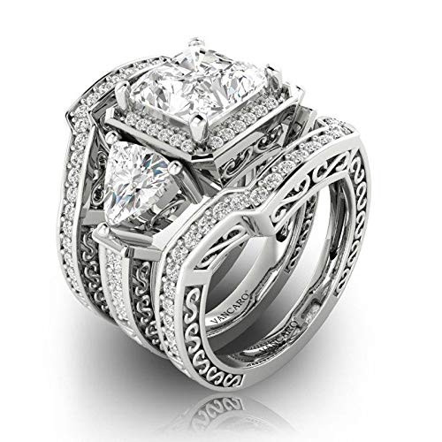 Panwa Jewelry Charm Women Jewelry 925 Silver Set White Topaz Wedding Ring Size 6-10 -6-