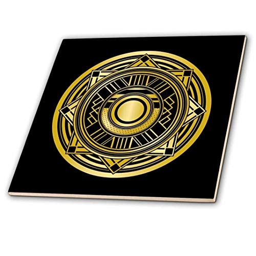 3dRose Letter O Art Deco Geometric Monogram in Faux Gold and Black Ceramic Tile 4"