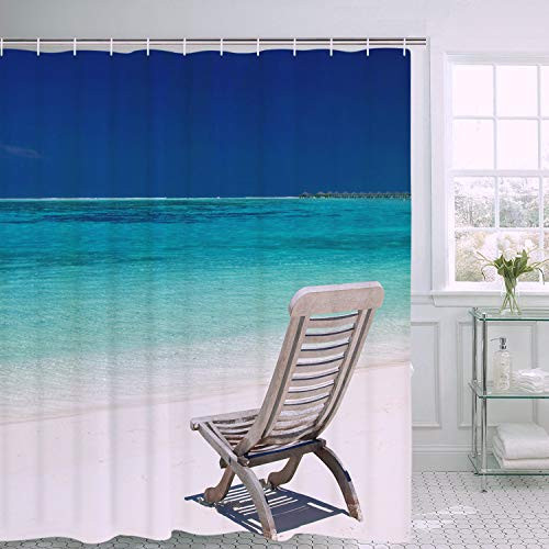 BLEUM CADE Ocean Theme Shower Curtain Beach Deck Chair Bathroom Shower Curtain Durable Waterproof with 12 Hooks