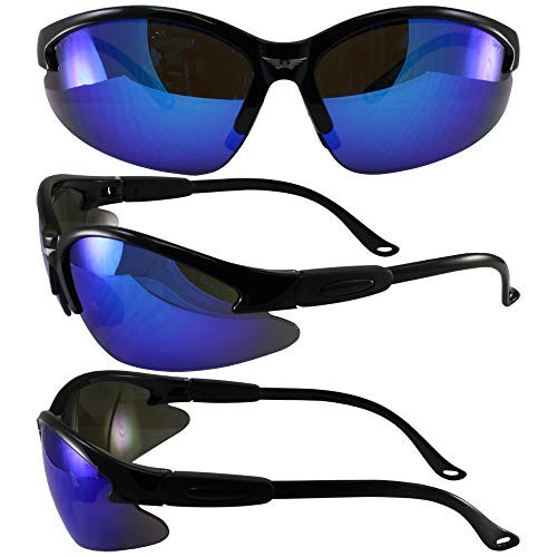 Global Vision Cougar Safety Sunglasses Black Frame G-Tech Blue Mirror Lens ANSI Z87.1