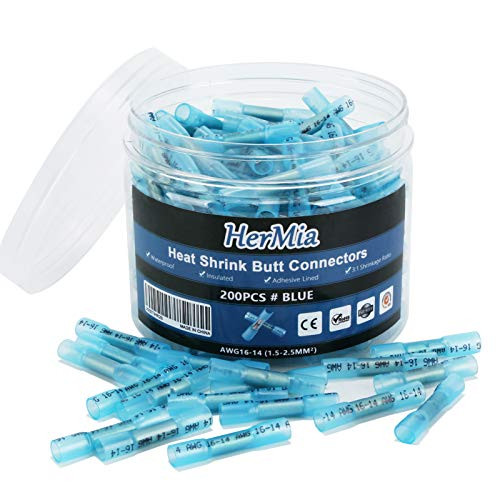 HerMia 200PCS Blue AWG 1614 Heat Shrink Butt Connectors Waterproof Insulated Butt Connectors Electrical Butt Wire Connectors Marine Copper Crimp Splice Automotive Wire Terminals Kit HerMia 200PCS Blue AWG 1614 Heat Shrink Butt Connectors Waterproof Insulated Butt Connectors Electrical Butt Wire Connectors Marine Copper Crimp Splice Automotive Wire Terminals Kit