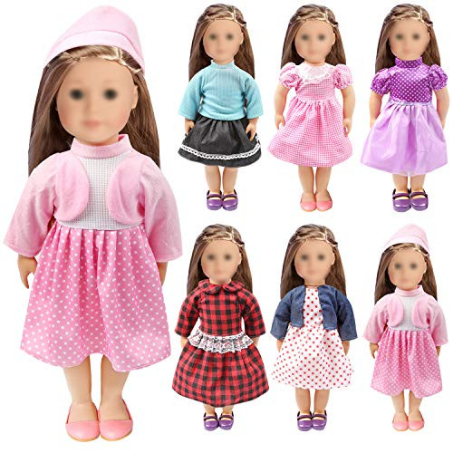 Ruibao 6 Sets of 18-Inch-Doll-Clothes Doll-Outfits-Set with Hat Doll Dresses and Doll-Accessories - for Doll Clothes  and  American-18-Inch-Girl-Doll