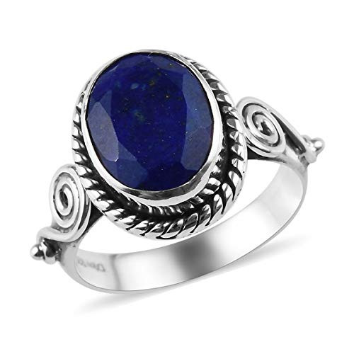 Shop LC 925 Sterling Silver Oval Lapis Lazuli Oxidized Statement Solitaire Ring For Women Handmade Vintage Jewelry Gifts Size 6 Cttw 2