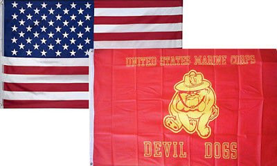 K's Novelties 3x5 Wholesale Combo USA American  and  USMC Marines Devil Dogs Flag 3'x5' 2 Pack Set