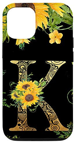 iPhone 12-12 Pro Sunflower Letter K Monogrammed Initial Case