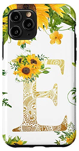 iPhone 11 Pro Sunflower Letter E Monogrammed Initial White Case