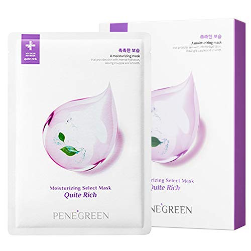 Sheet Facial Mask by PENEGREEN Face Mask Korean - Rich Nourishing  and  Moisturizing Formula for Dull and Uneven Skin Original K-Beauty Skin Care -Quite Rich- x 10 sheets
