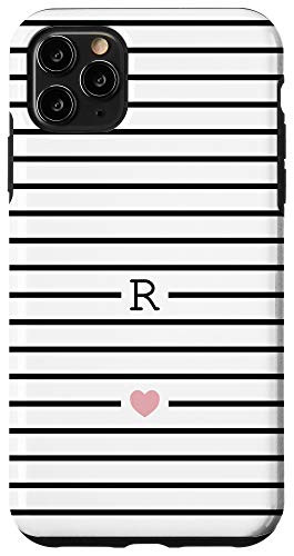 iPhone 11 Pro Max Letter R Monogram R Initial Black and White Stripes Striped Case