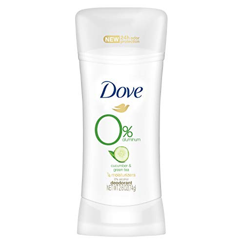 Dove 0 percent Aluminum Deodorant for Women ¼ Moisturizers Cucumber and Green Tea Aluminum Free with 24-hour Odor Protection 2.6 oz 3 Count Dove 0 percent Aluminum Deodorant for Women ¼ Moisturizers Cucumber and Green Tea Aluminum Free with 24-hour Odor Protection 2.6 oz 3 Count