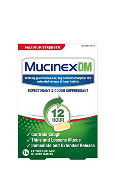 Mucinex DM Maximum Strength 12-Hour Expectorant and Cough Suppressant Tablets 14 Count -Pack of 2-