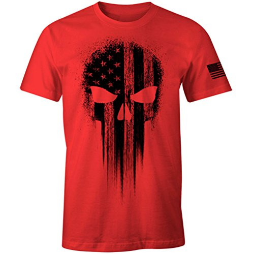 USA Military American Flag Black Skull Patriotic Men's T Shirt -Red L-