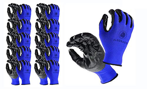 Eldorado Nitrile Coated Multipurpose Worker Gloves with Grip. Blue 12 Pairs Pack L
