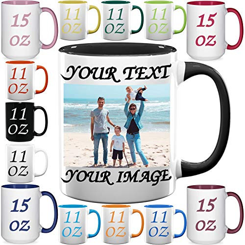 Custom Coffee Mugs - Personalized Ceramic Cups with Text Picture Logo Image - 11  and  15 oz - Best Gift