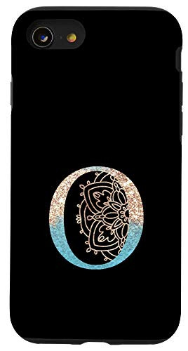 iPhone SE -2020- - 7 - 8 Teal Blue Mandala with Letter O Monogram Initial on Black Case