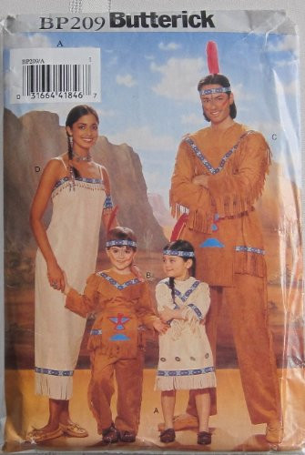 Butterick PATTERN BP 209 MENS-MISSES AND CHILDRENS INDIAN COSTUMES SIZE A XS S M L