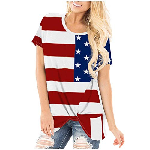 Dosoop Women T Shirt Amrican Flag Printed Graphic Casual Short Sleeve Summer O-Neck 4th of July Tops Blouse Tee Pullover