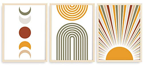 Boho Artwork Wall Decor Mid Century Modern Canvas Prints Neutral Wall Art Sun Moon Poster Terracotta Art Bohemian Picture Minimalist Aesthetic Painting for Living Room Bedroom 12x16x3 Inch Unframed