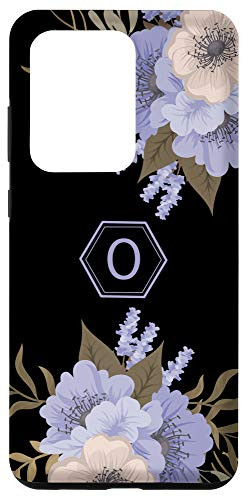 Galaxy S20 Ultra Letter O Initial Monogram Blue Flowers Floral On Black Gift Case