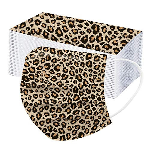 50PC Leopard Disposable Face Mask with Paper Cheetah Printed Designs for Women Adults Cute Masks Full Face Protection -B-