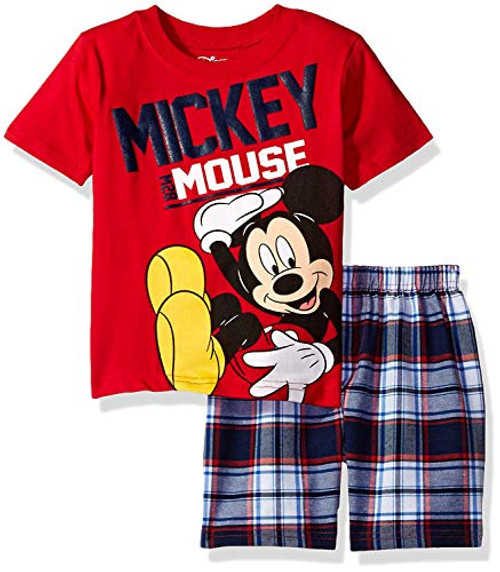Disney Toddler Boys' Mickey Mouse Plaid Short Set with T-Shirt Red 7